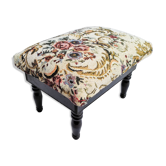 Repose pied en bois avec son couvercle en tapisserie vintage