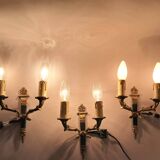 Set of 3 Empire style wall lights in bronze and gilded and green lacquered brass, Circa 1950.