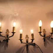 Set of 3 Empire style wall lights in bronze and gilded and green lacquered brass, Circa 1950.