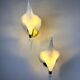 Pair of "Calla Lily" leaf-shaped wall sconces, Murano glass & gilt brass, Italy 1970s
