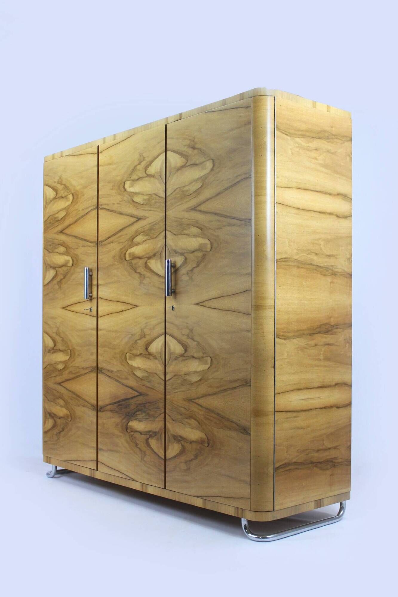 Restored Bauhaus Chromed Tubular Steel Wardrobe from Hynek Gottwald, 1930s