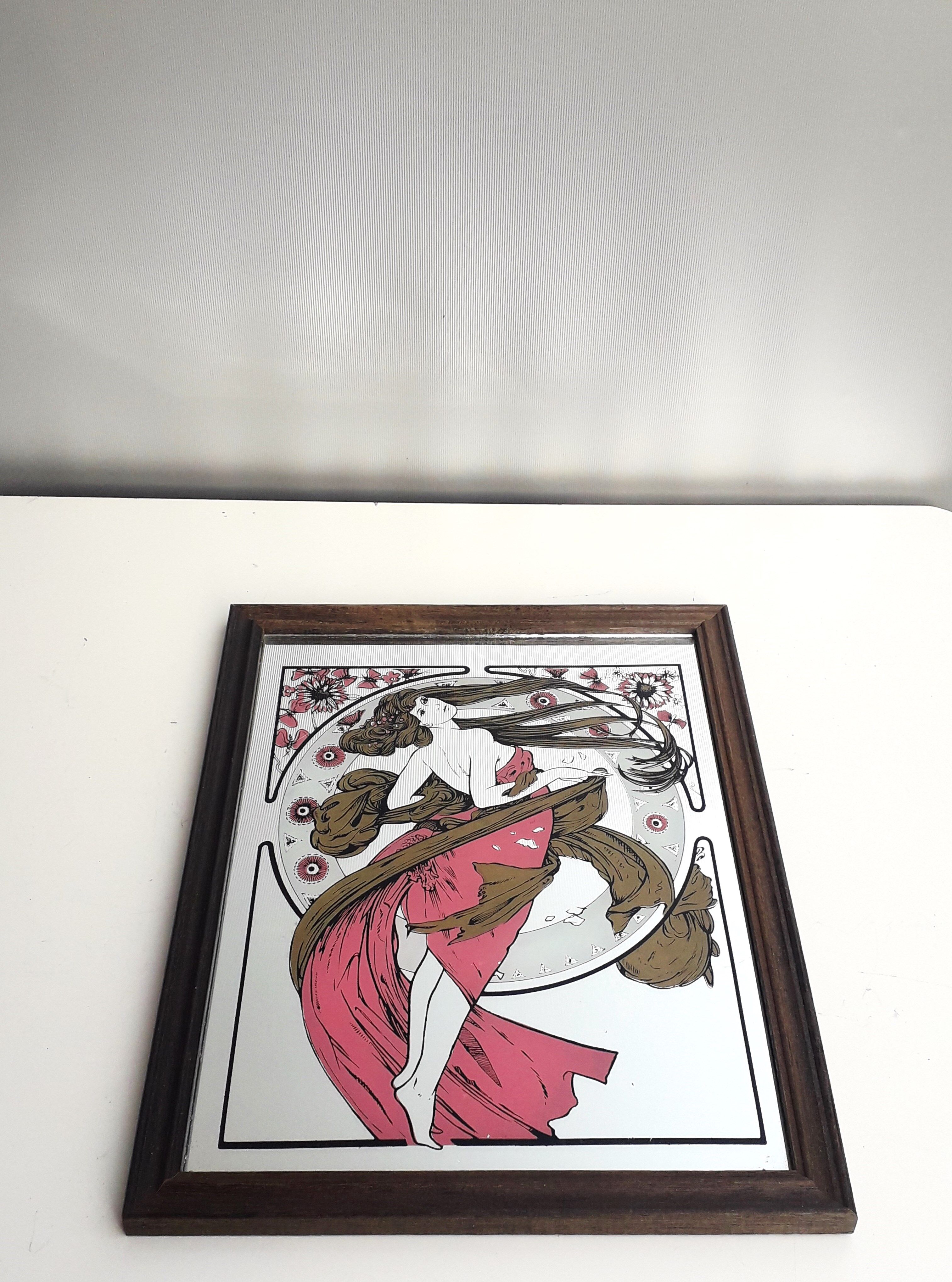 Mirror illustrated by Alphonse Mucha 1960 70 26x34cm