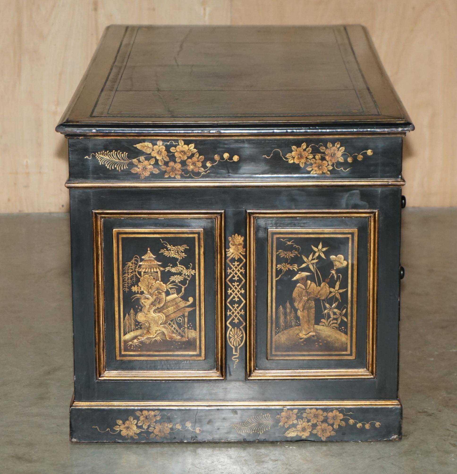 Chinese Bureau Chinoiserie 19th Century Napoleonic Leather