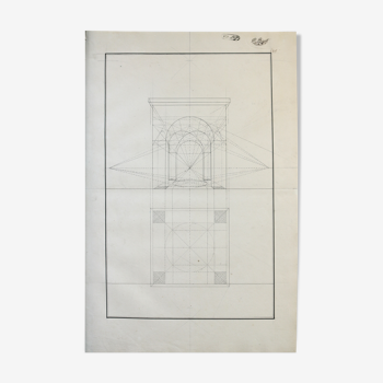 Old drawing - study of architecture and perspective - Ecole Royale Polytechnique 1824