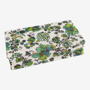 Boîte rectangulaire recouverte de tissu vintage, fleurs vertes