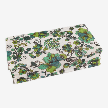 Vintage fabric covered rectangular box, green flowers