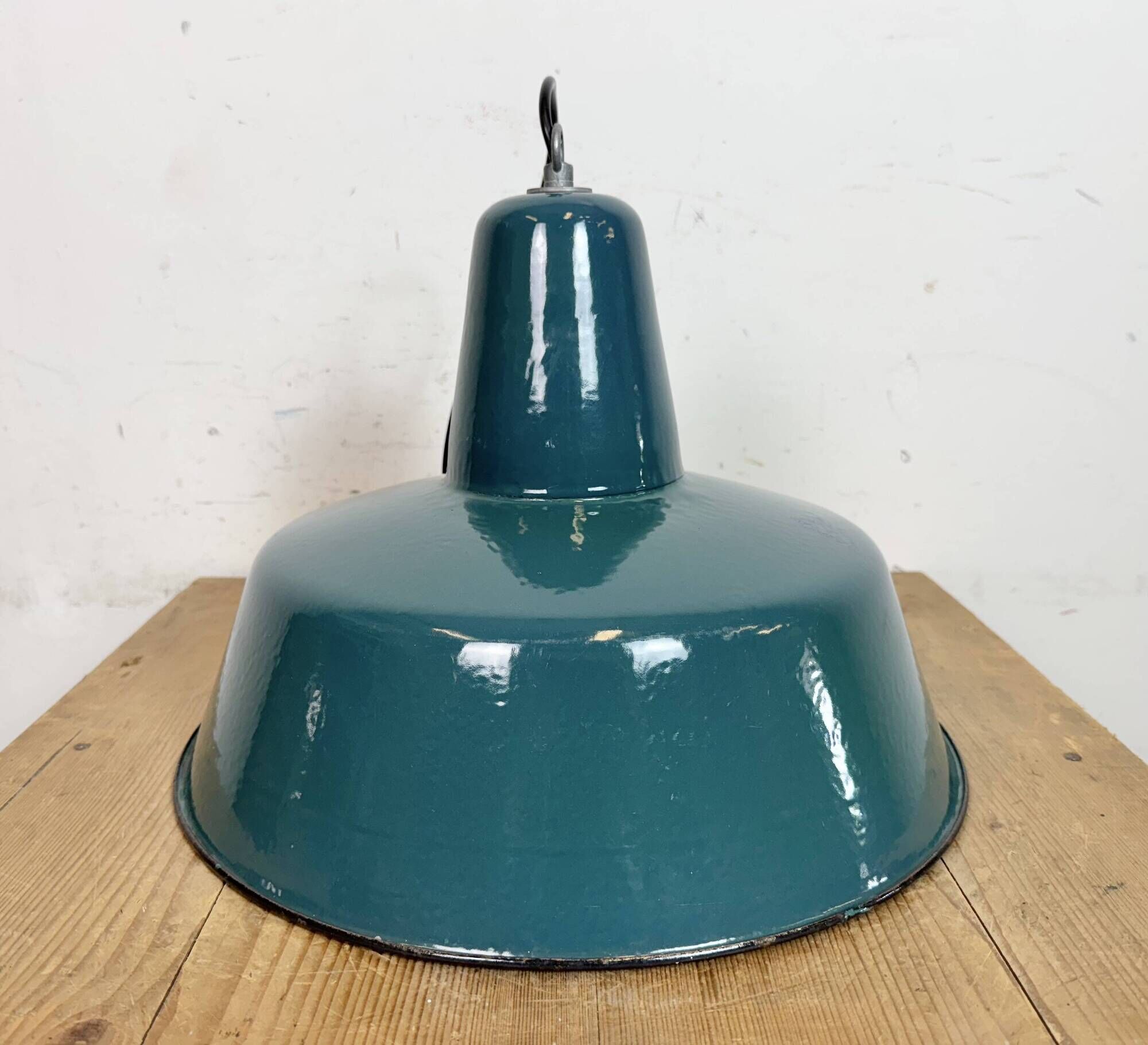 Large Industrial Petrol Enamel Factory Pendant Lamp, 1960s