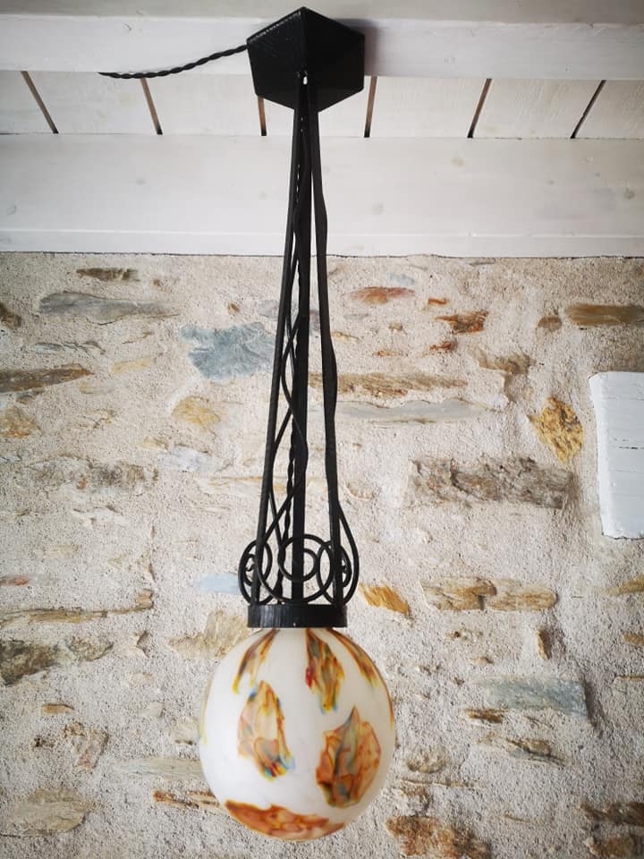 Art deco pendant light 1930 wrought iron