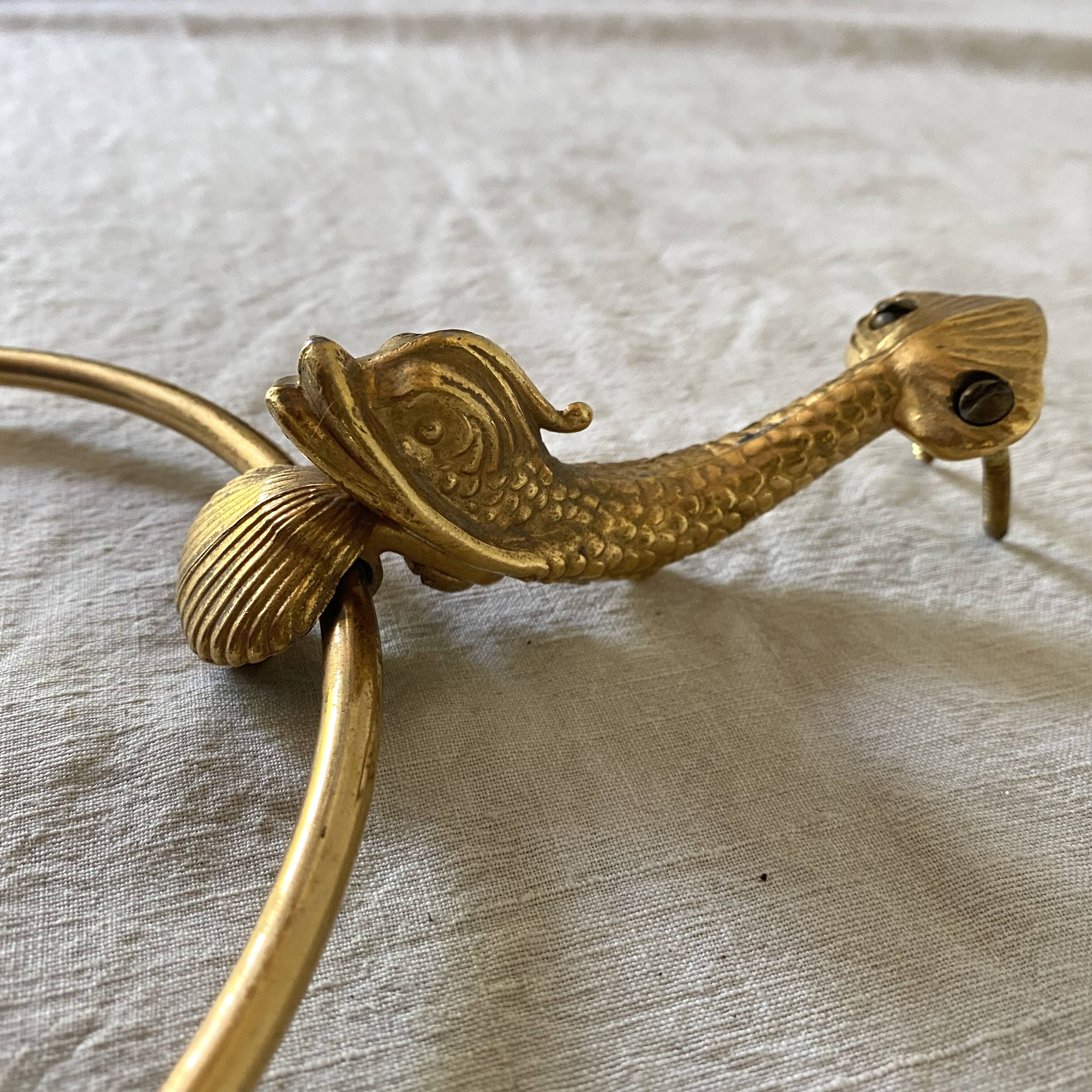 Porte serviette doré anneau , décor poisson