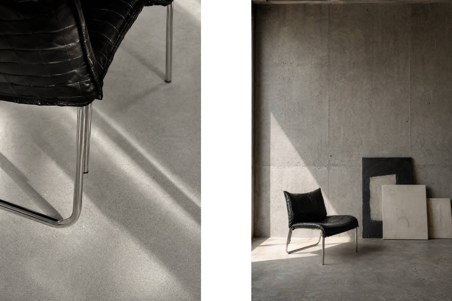 Chaises longues en cuir noir patchwork suédoises modernes du milieu du siècle d'IKEA