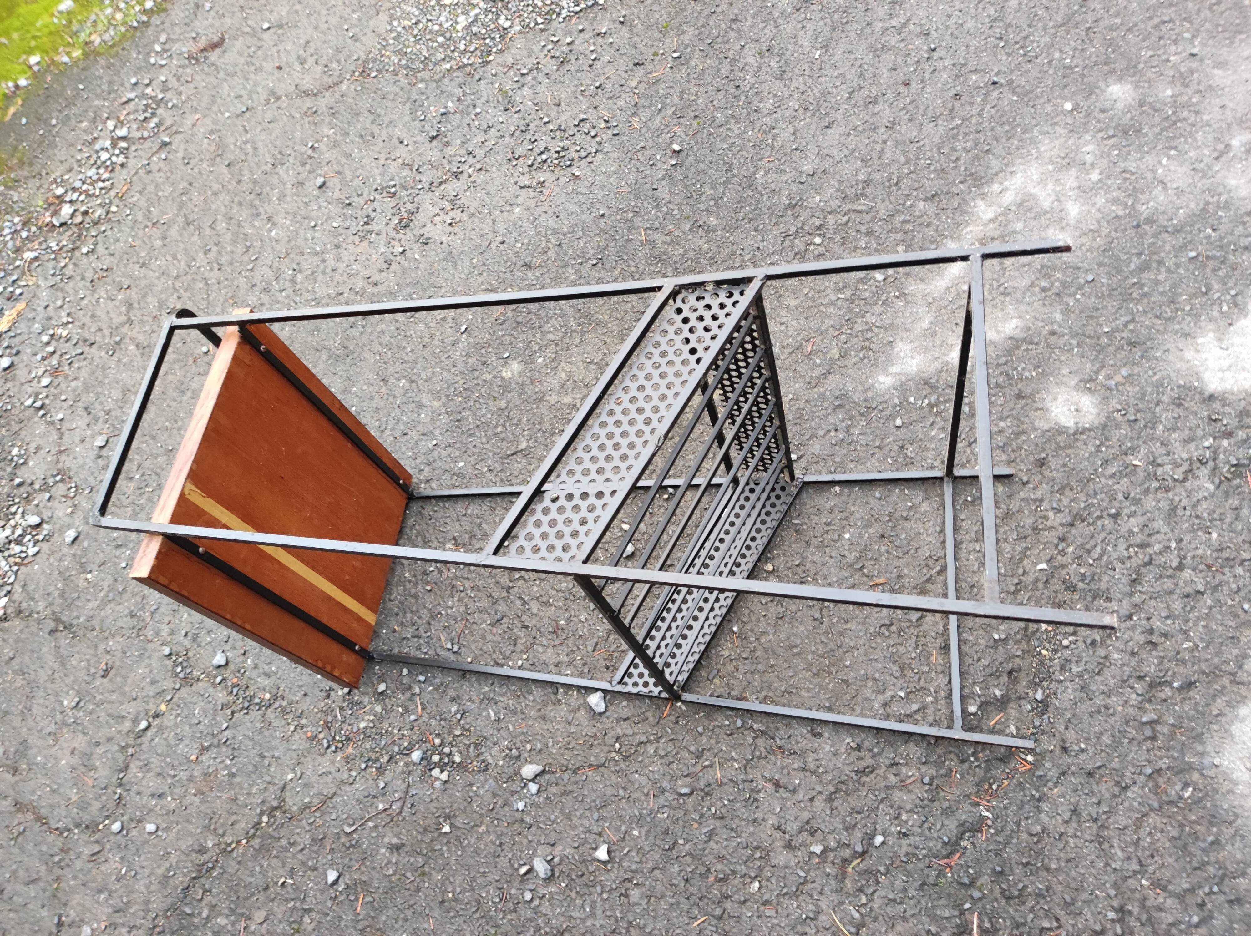 Door magazines side table steel file and wood vintage Scandinavian design