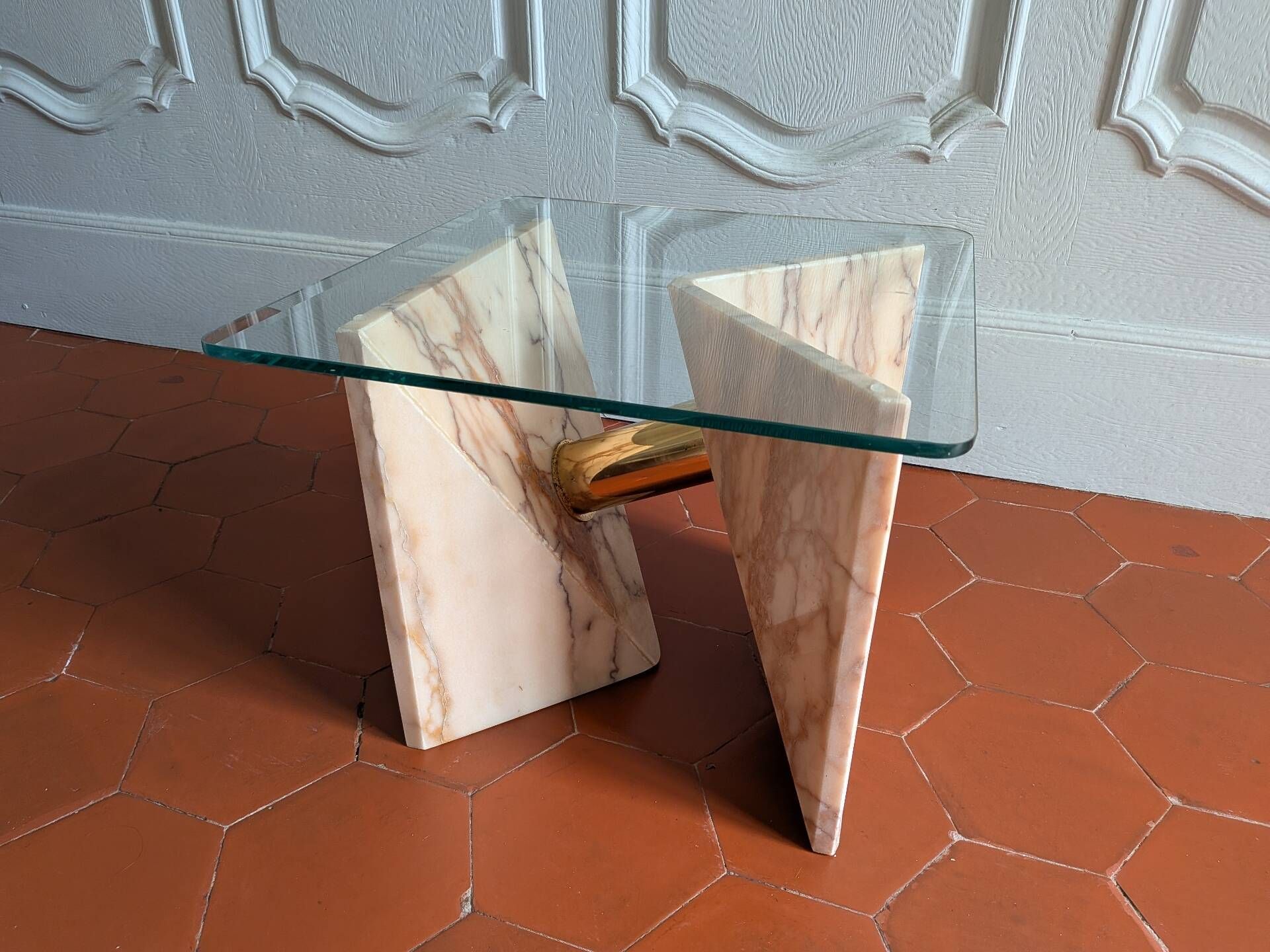 1980s Ligne Roset pink marble side table