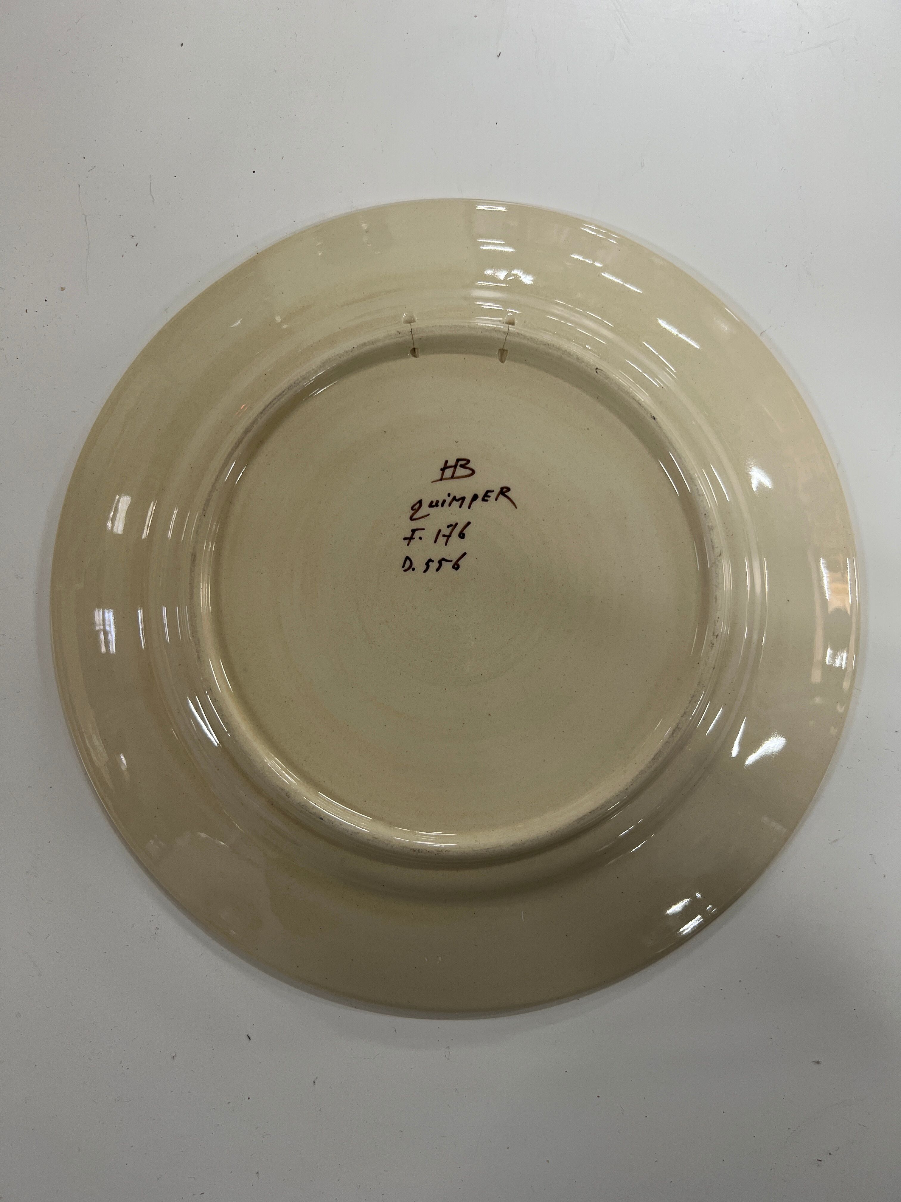 Ceramic plate HB Quimper with Breton decoration