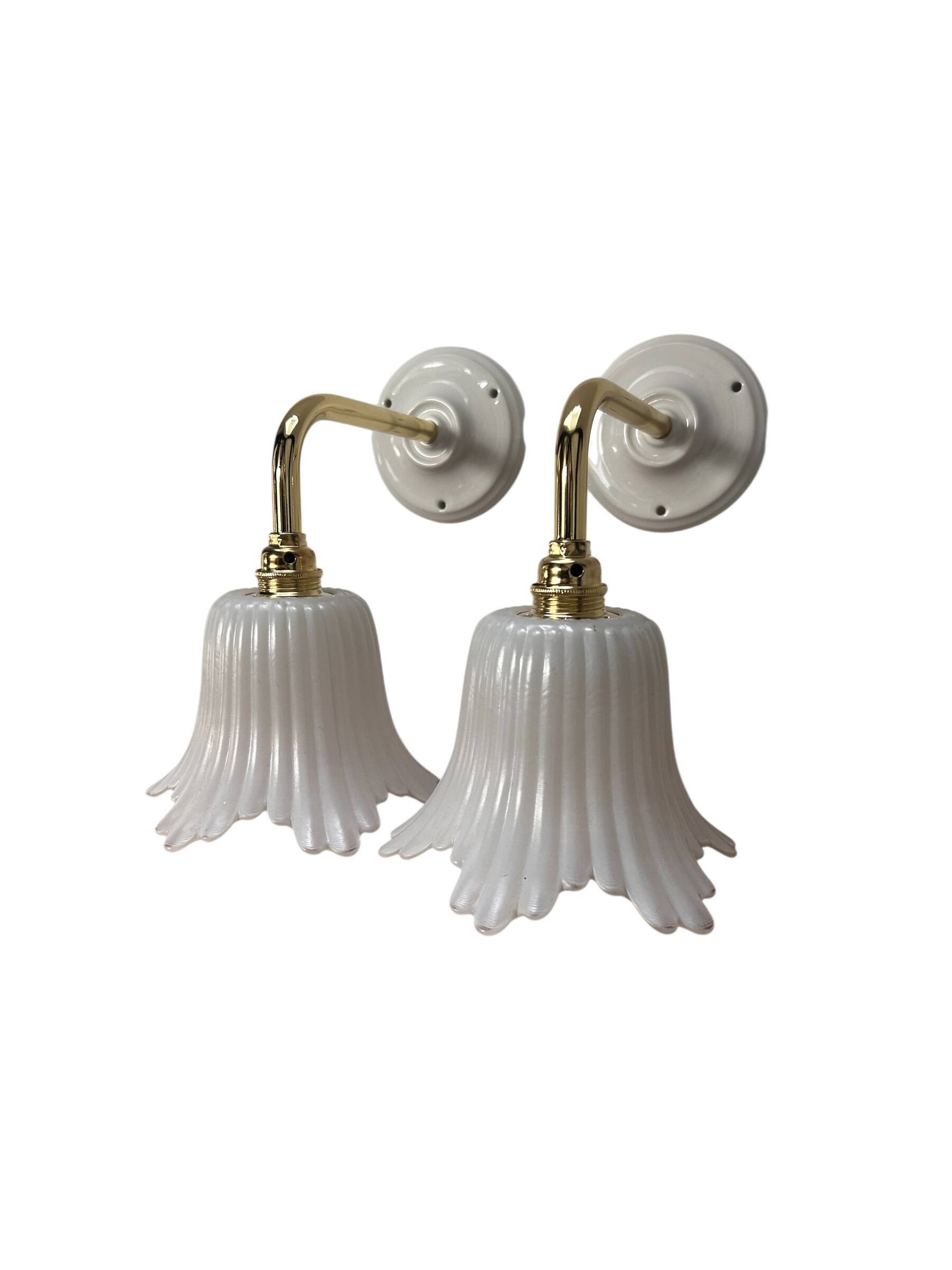 Pair of white tulip wall sconces