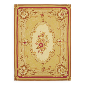 Handmade European Vintage Aubusson Kilim 266 cm x 357 cm