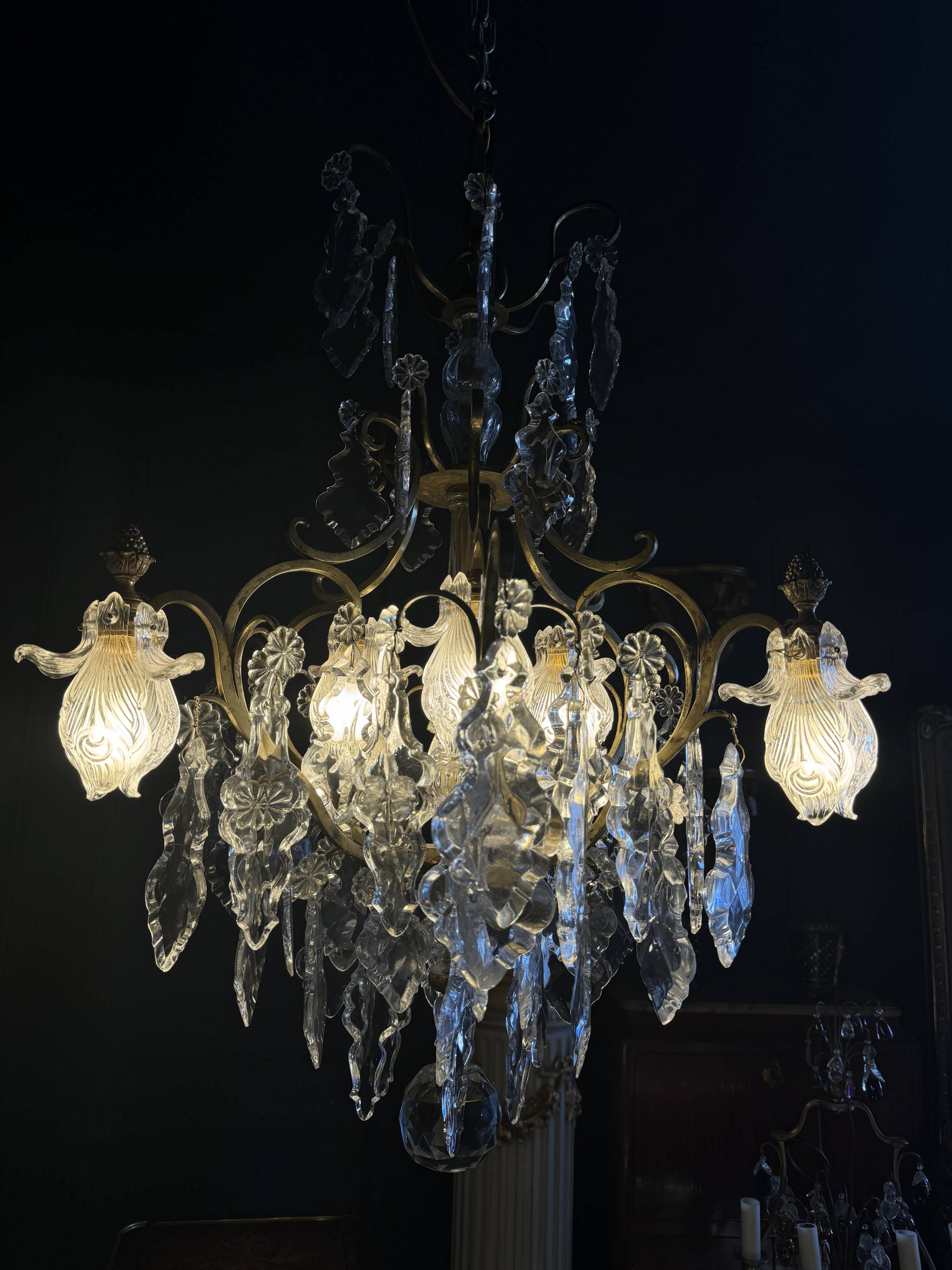 19th Century Cage Chandelier in Crystal and Gilded Bronze (Good Quality)