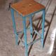 Blue metal workshop stool and industrial wood height 66 cm