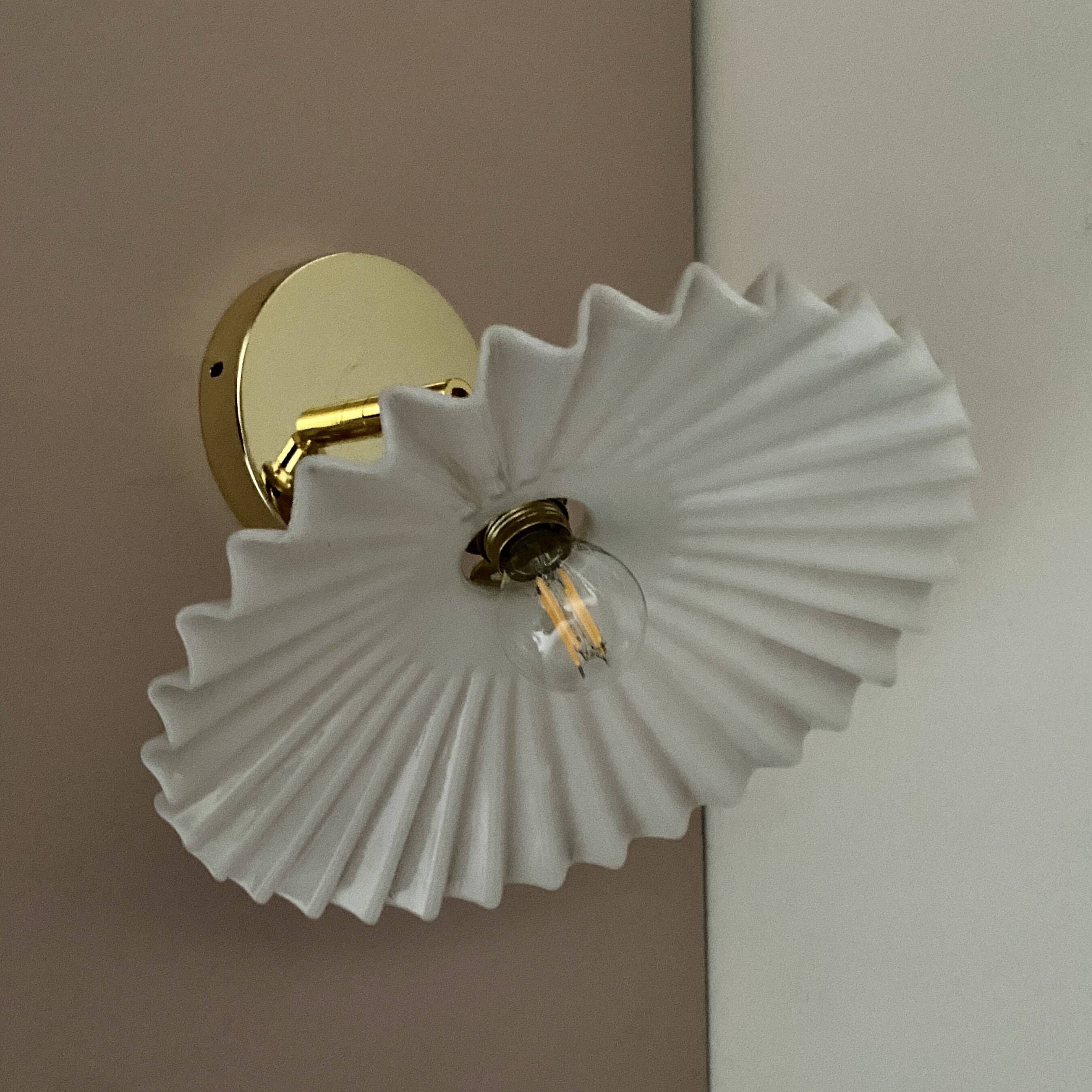 Vintage lampshade wall light in white opaline
