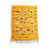 Moroccan kilim rug, colourful vintage tribal flat-woven rug.