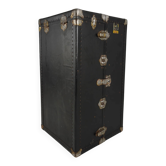 Antique 1924 Belber black leather steamer trunk - large travel wardrobe