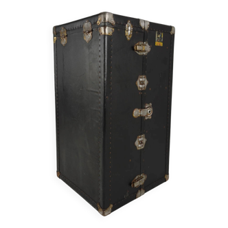 Malle de voyage Belber ancienne de 1924 en cuir noir - grande armoire de voyage