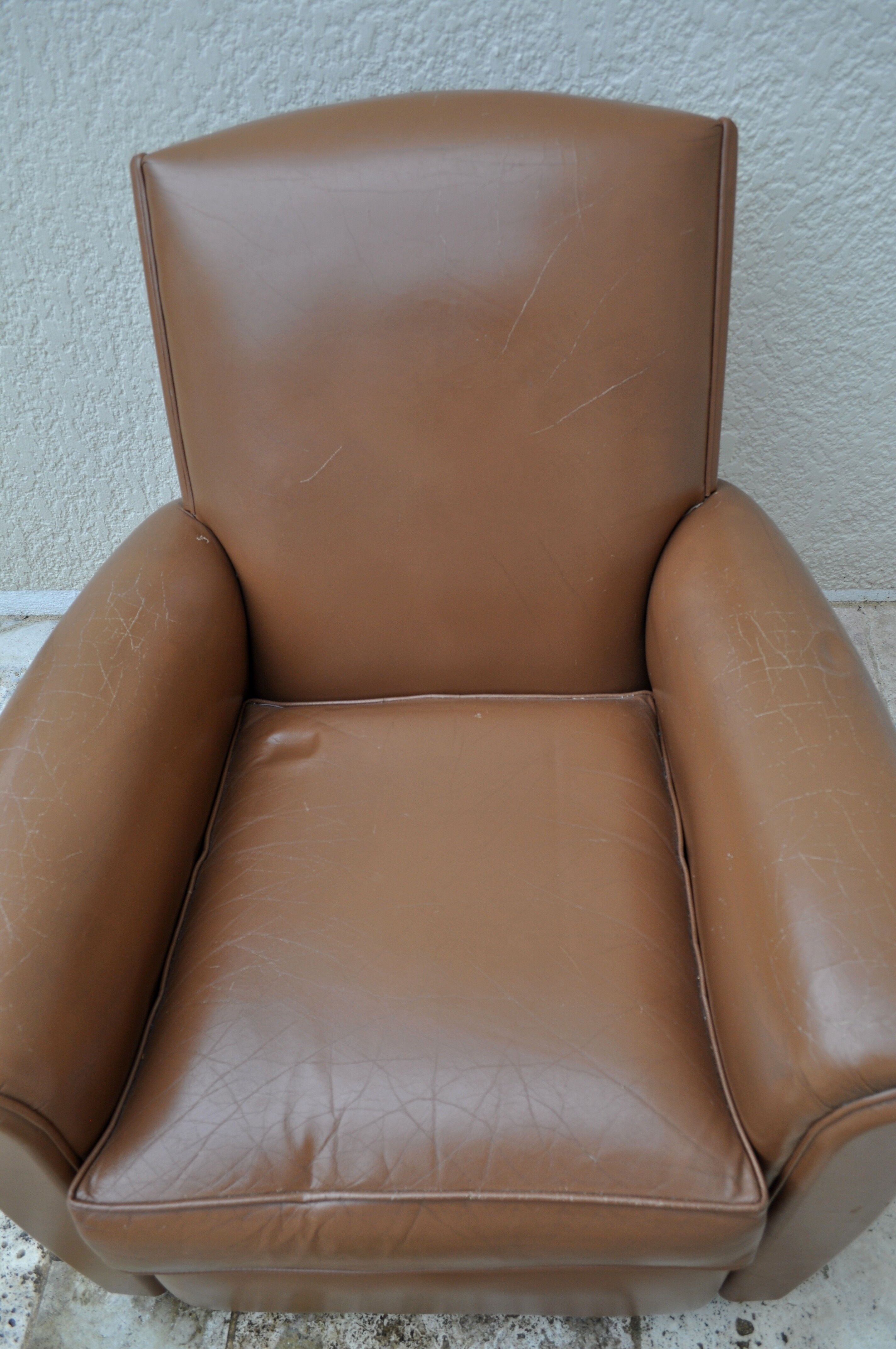 Vintage caramel leather club armchair