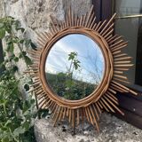 Vintage rattan sun mirror
