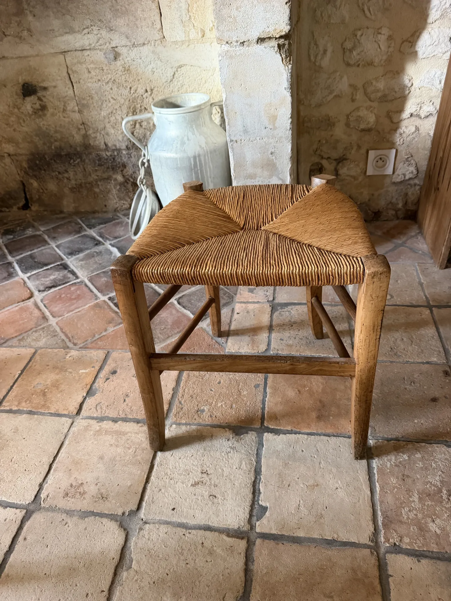 Wooden straw camp stool