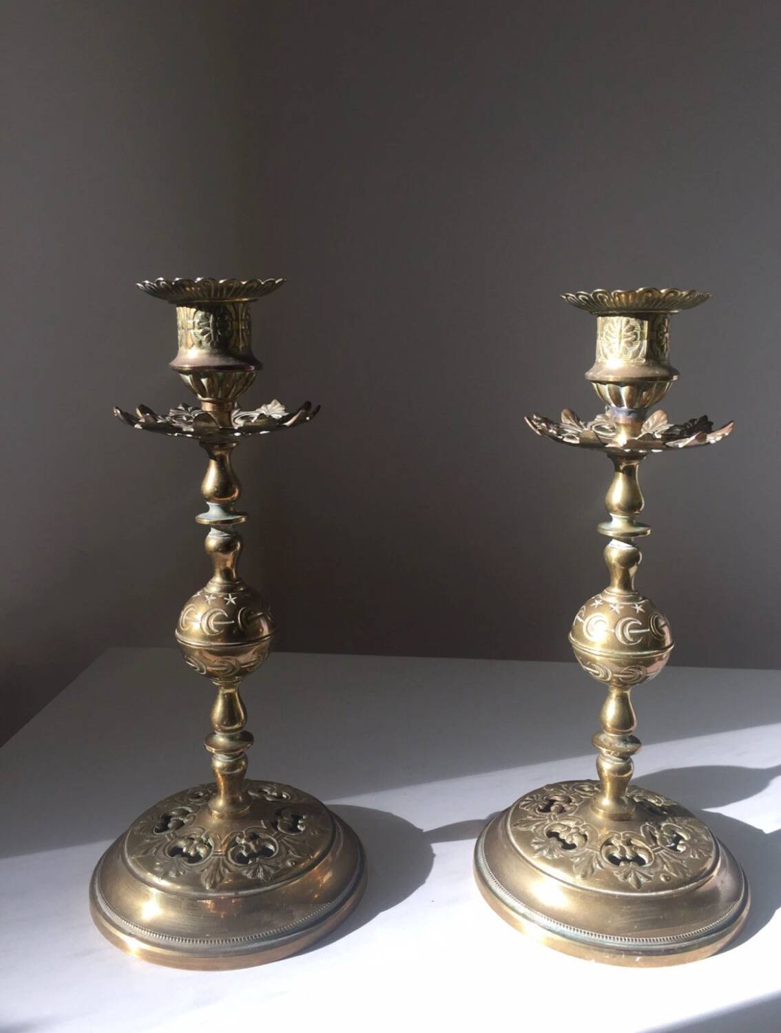 Pair of Vintage Brass Gold Metal Chandeliers