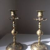 Pair of Vintage Brass Gold Metal Chandeliers