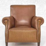 1950s club armchair in imitation leather and wood