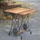 Old industrial table with sewing machine base – solid wood