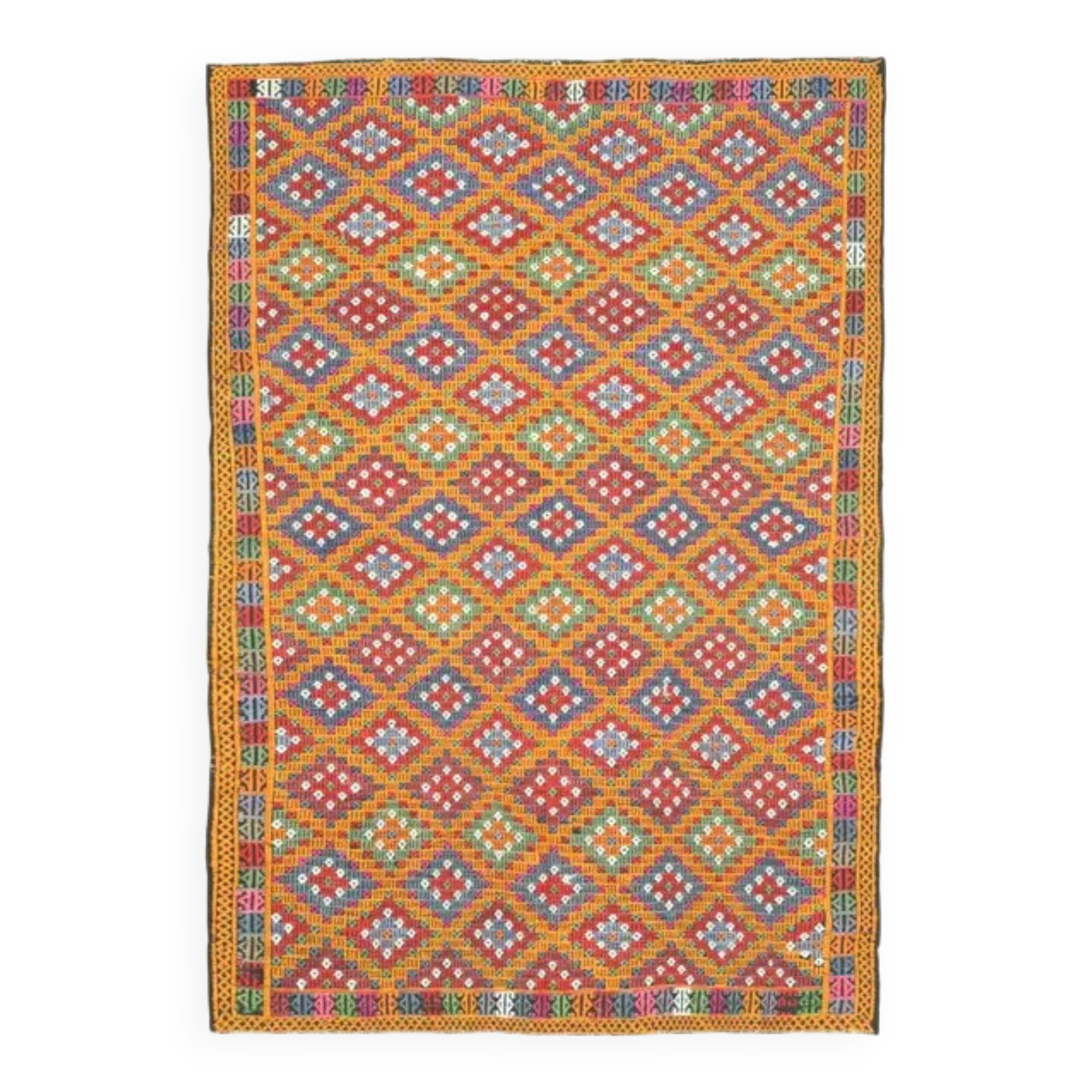 1970s vintage Turkish Oushak handmade wool cotton orange area rug 177x256