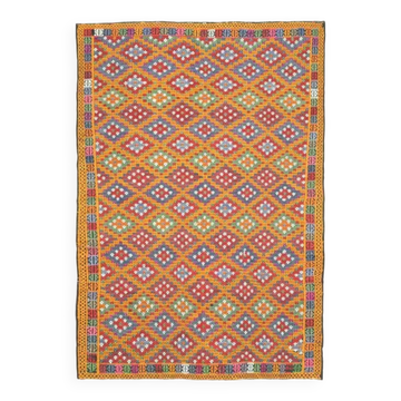 1970s vintage Turkish Oushak handmade wool cotton orange area rug 177x256