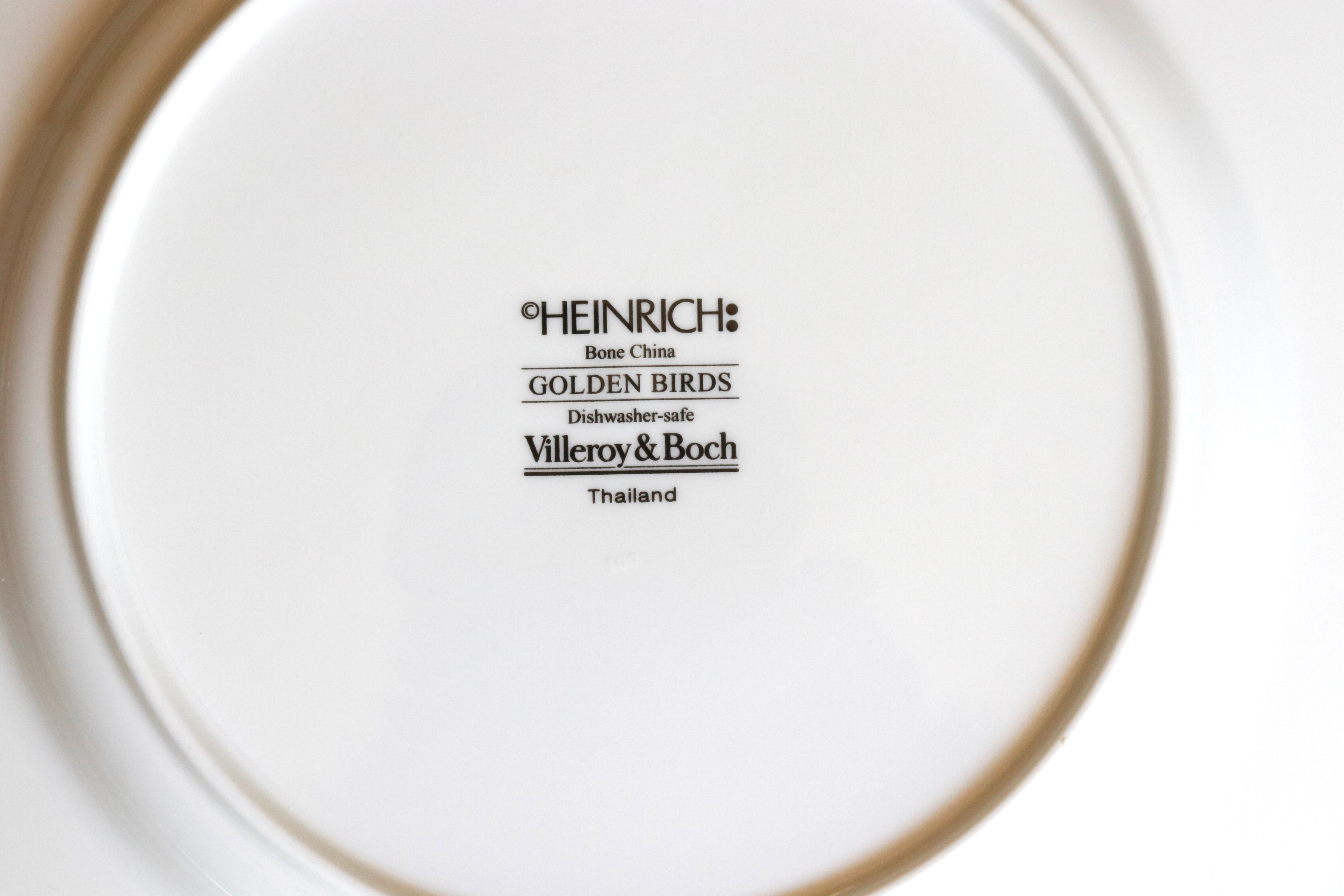 Series of 8 flat plates for dinner. Heinrich Villeroy & Boch. Golden Birds