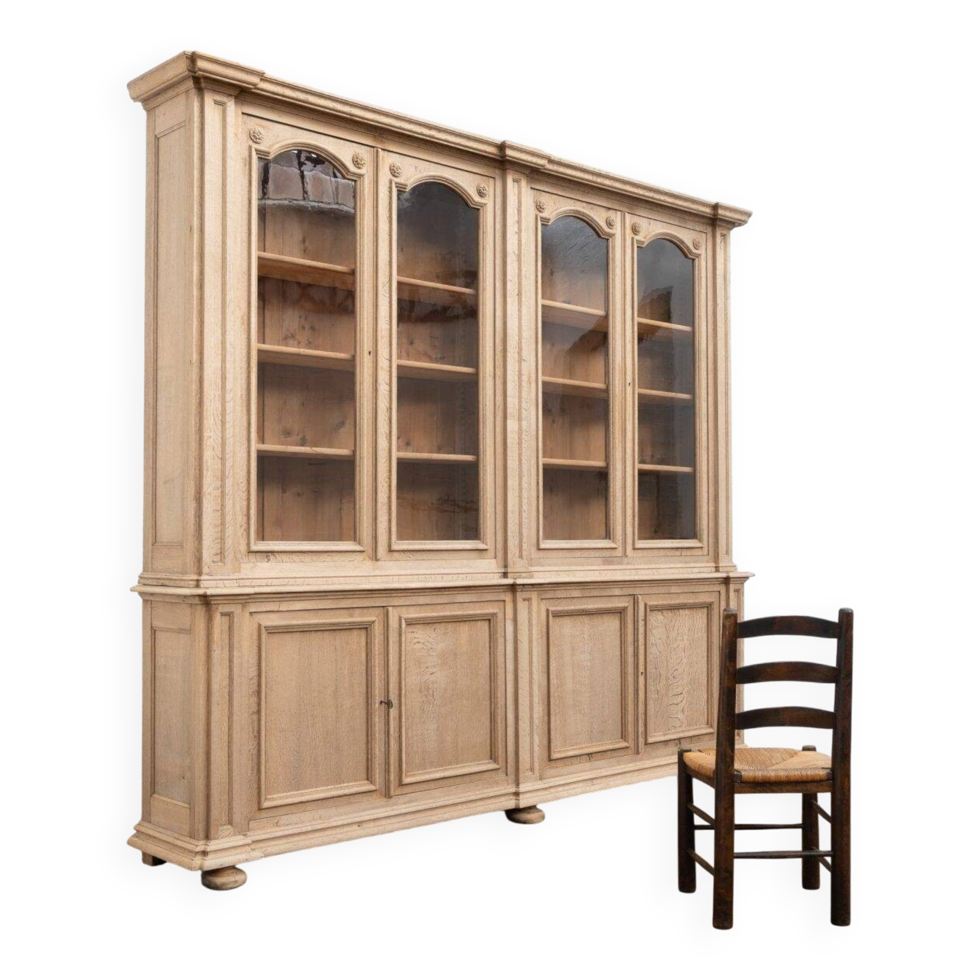 Large glass-fronted oak library – 19th century