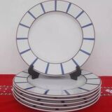6 Basque blue and red porcelain flat plates