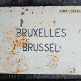 Destination plate of the "sncb" railway brussels - brussel and on the other side rimini,