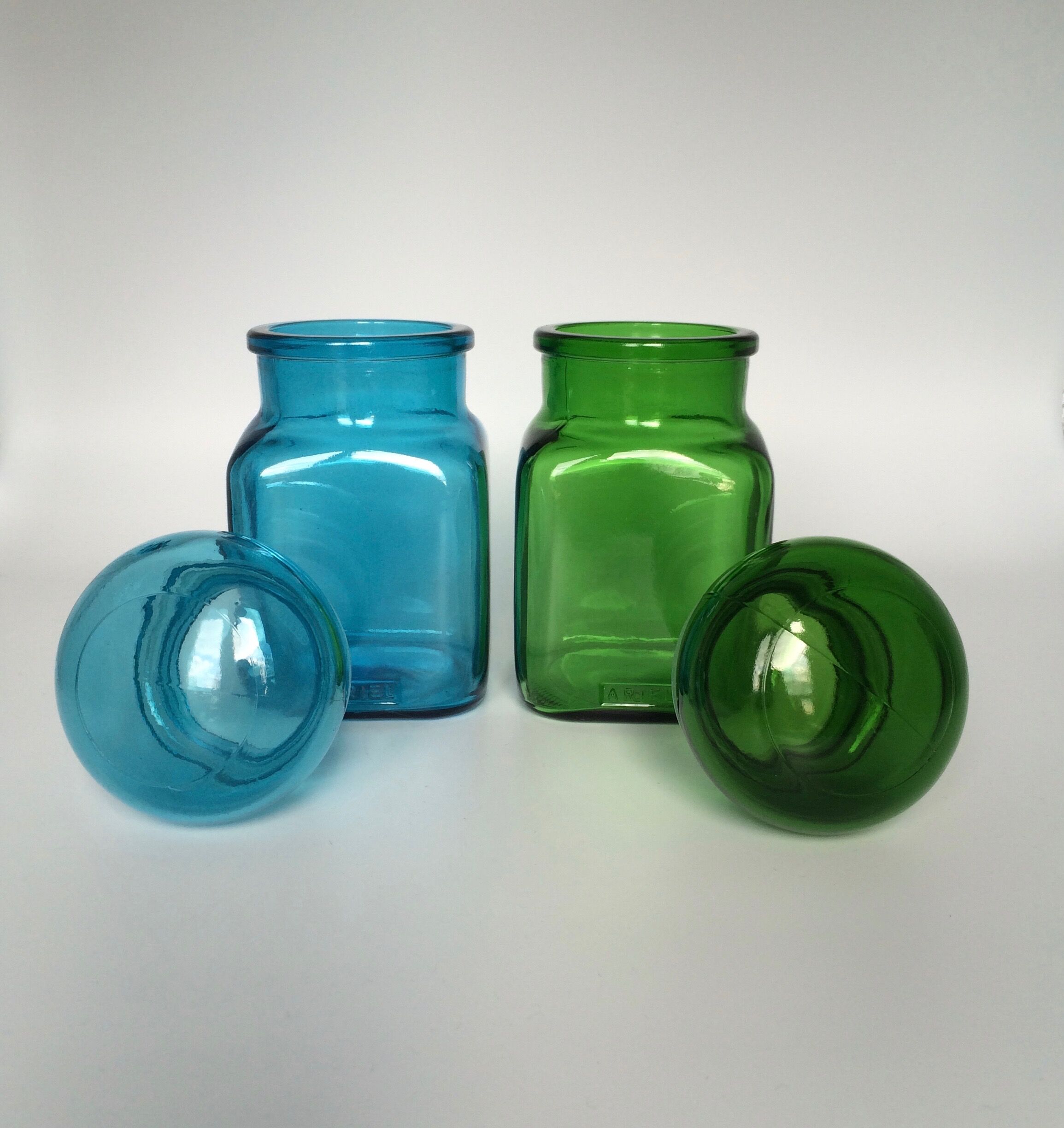 Pair of green and blue jars