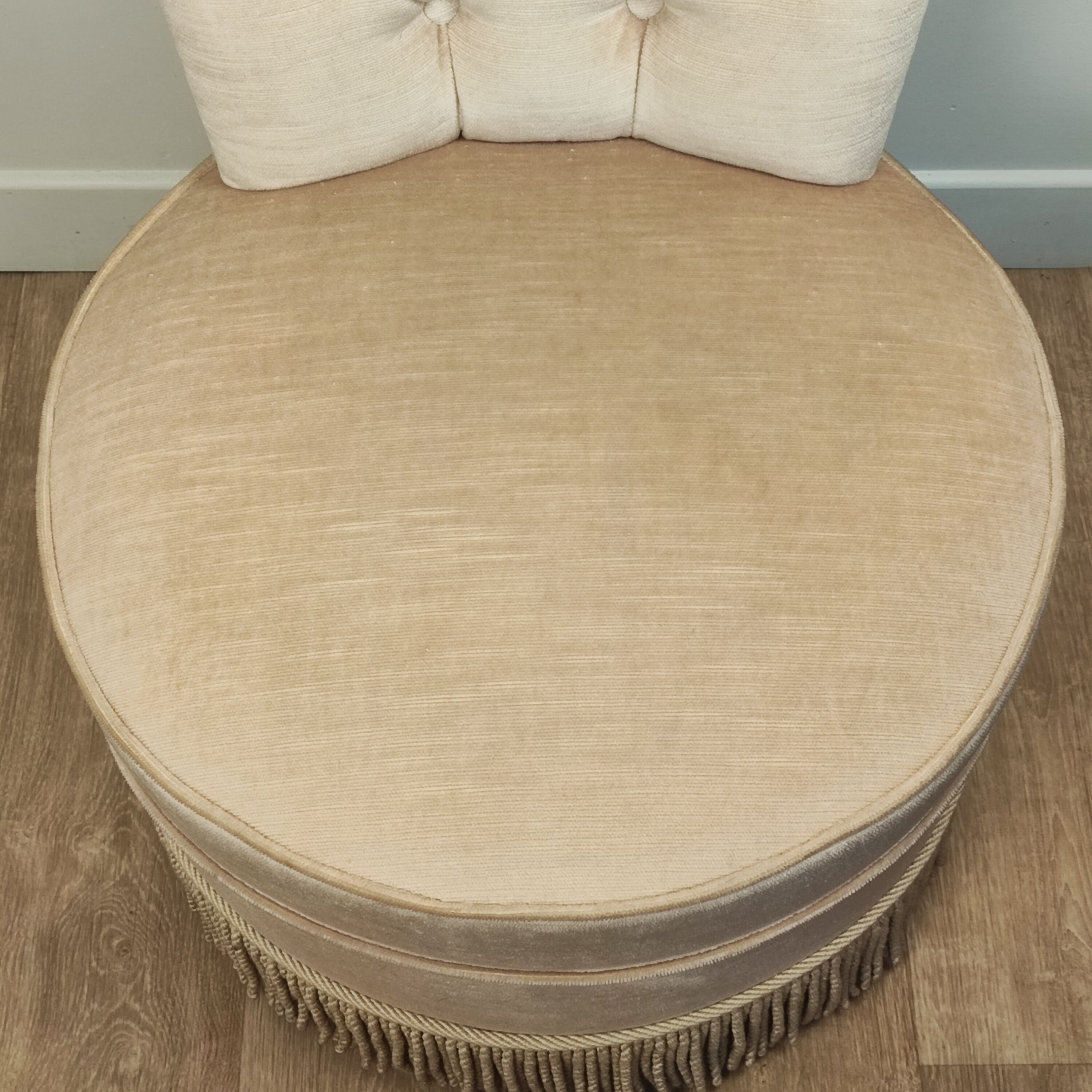 Beige velvet toad armchair