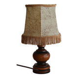 Vintage Italian table lamp in turned wood and leather lampshade
