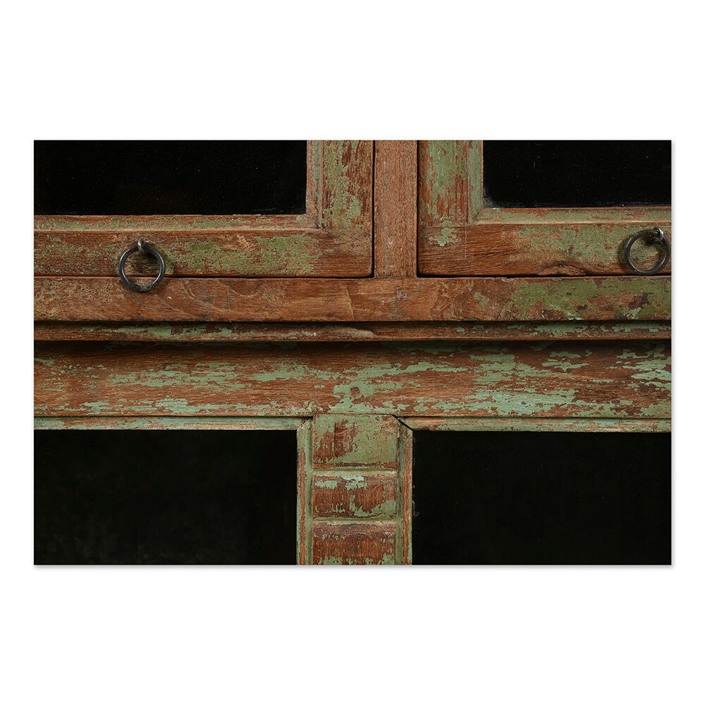 Wooden presentation cabinet with 20 glazed cupboards