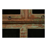 Wooden presentation cabinet with 20 glazed cupboards