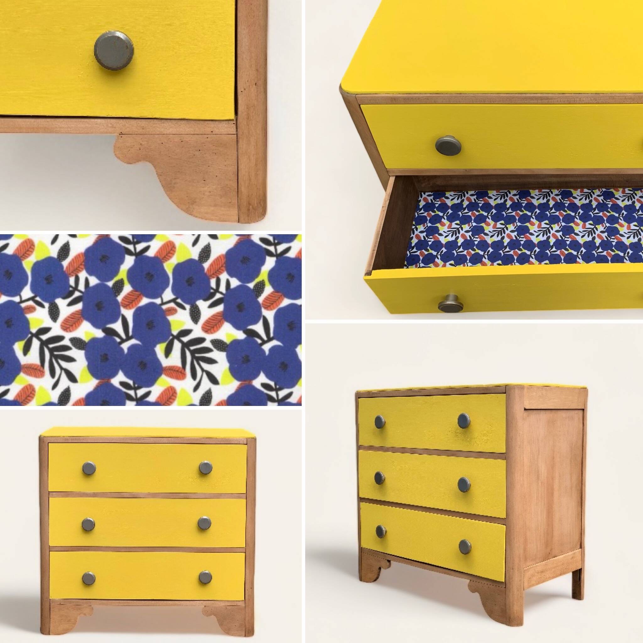 Commode art déco jaune poudré et bois brut