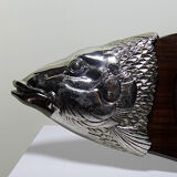 Large vintage 1960s wooden and silver-plated metal salmon serving tray