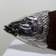 Large vintage 1960s wooden and silver-plated metal salmon serving tray