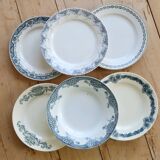 Assiettes plates vintage dépareillées terre de fer - Décor bleu / vert