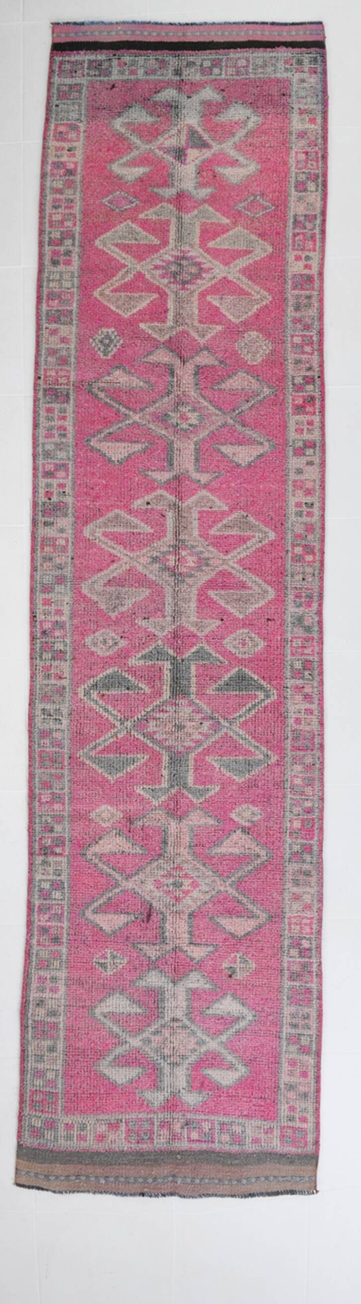 Pink Green Modern Oushak Runner Rug, 89x354Cm