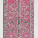 Pink Green Modern Oushak Runner Rug, 89x354Cm