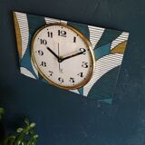 Vintage clock rectangular silent wall clock "Jaz blue white ochre"